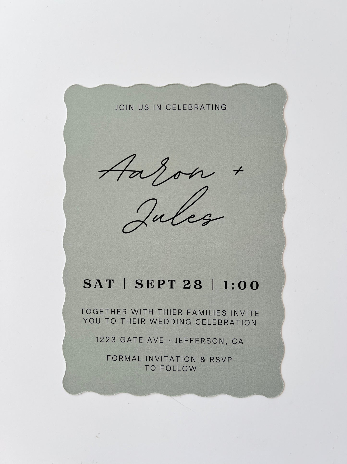5x7 Wave Cut Invitations, ordered in sets of 25