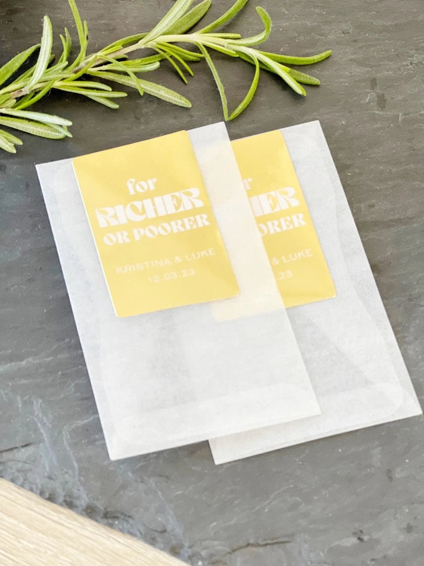 Lottery Ticket Favor Envelopes & Seals, Gold Foil with White Ink Print- Sets of 18