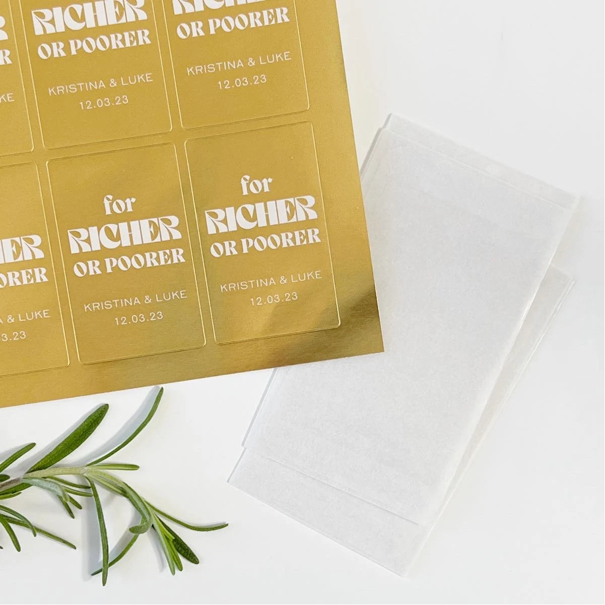 Lottery Ticket Favor Envelopes & Seals, Gold Foil with White Ink Print- Sets of 18