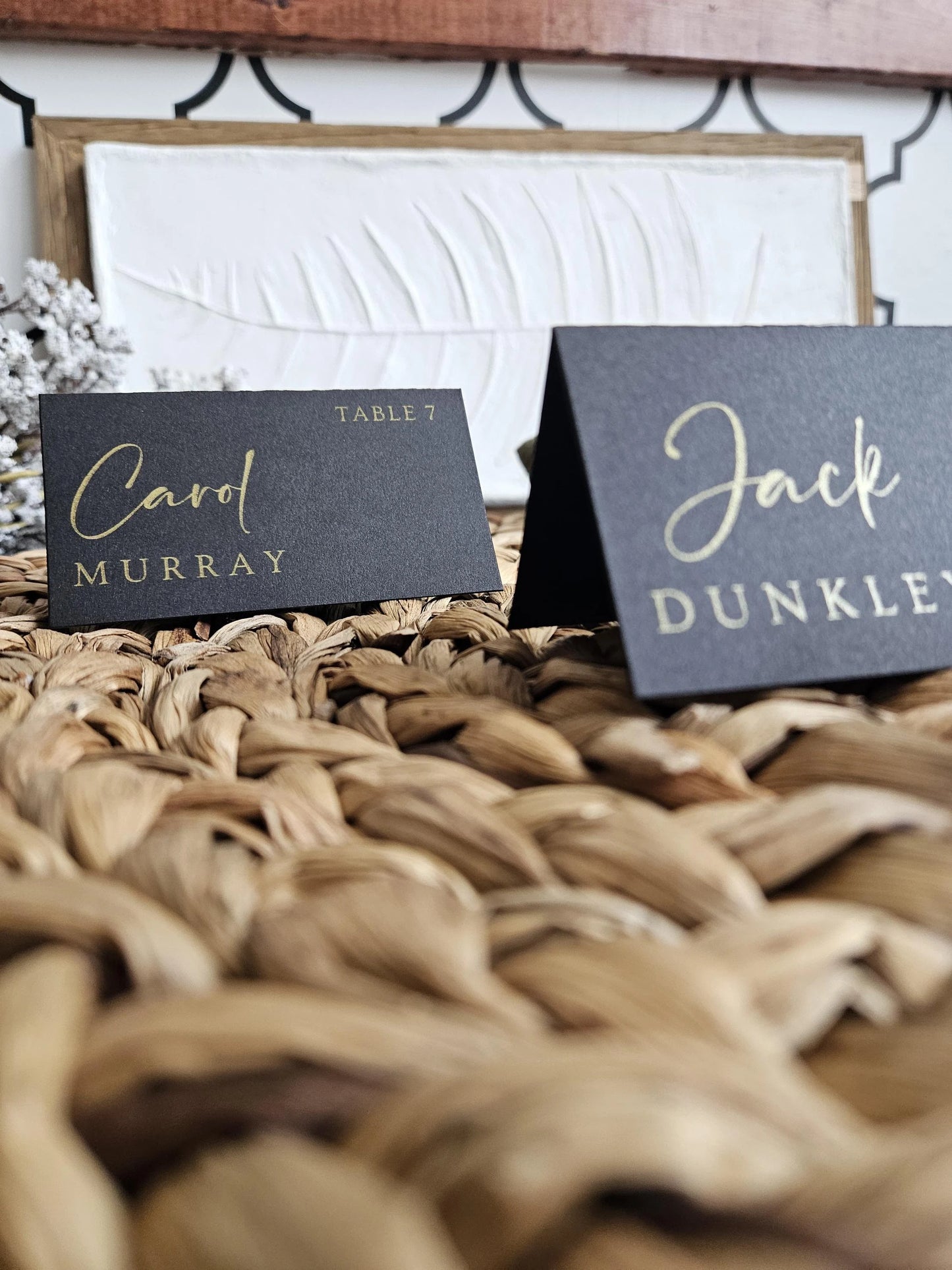 Elegant Place Cards, Black with Metallic Gold Calligraphy - Minimum of 24