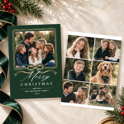 Golden Bow Christmas Greeting Cards