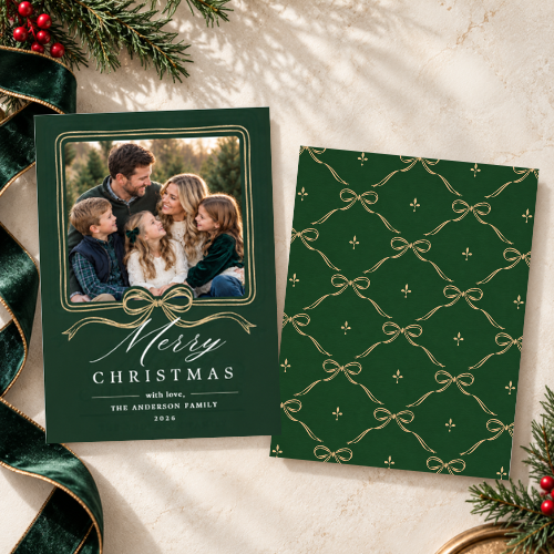 Golden Bow Christmas Greeting Cards