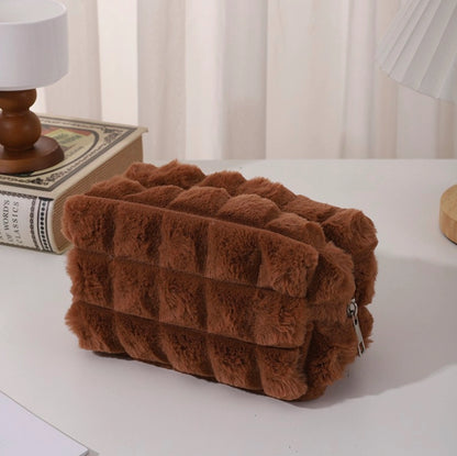 Fur patterned square cosmetic bag- Brown