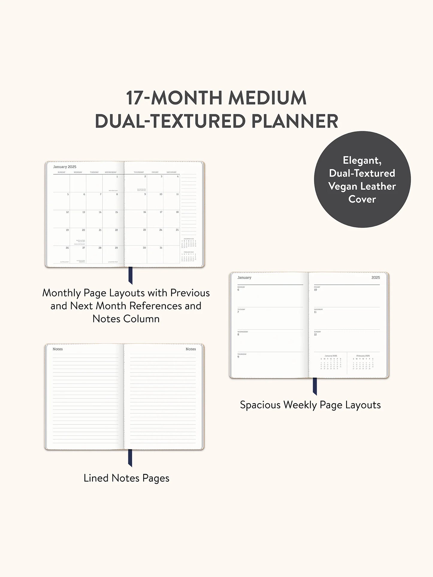 Monthly/Weekly Planner Midnight  Aug24-Dec 25- SALE