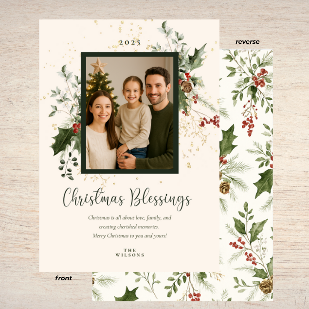 Christmas Holly Blessings Greeting Cards