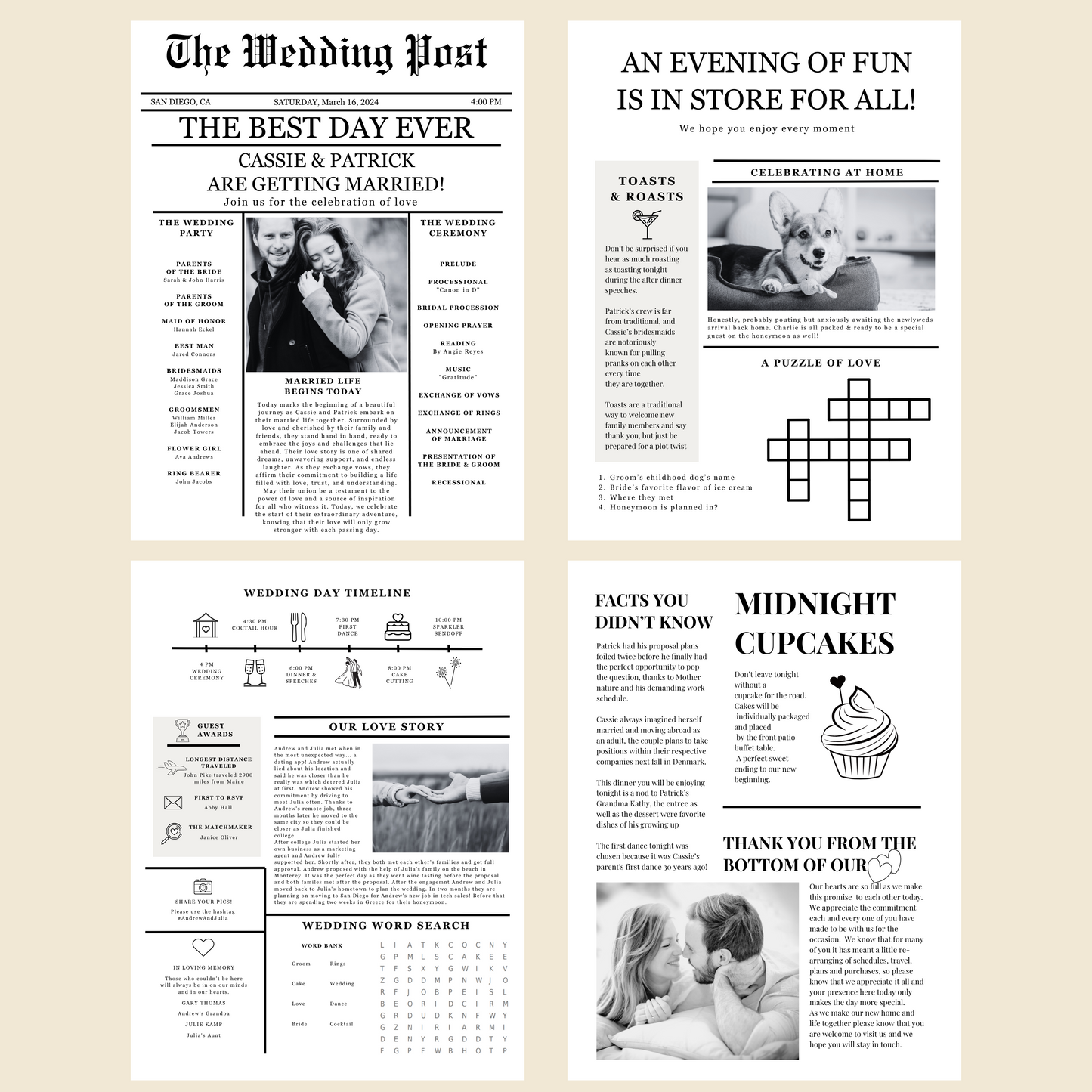 Wedding Newspaper Programs, Sets of 25