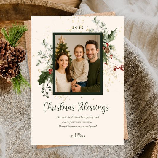 Christmas Holly Blessings Greeting Cards