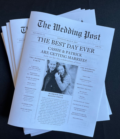 Wedding Newspaper Programs, Sets of 25