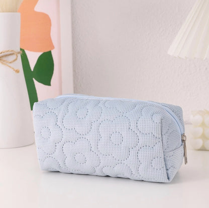 Floral Stitched Cosmetic Bags - Baby Blue