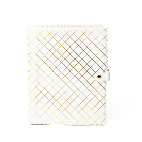Gold Grid White Leather/Gold Foil Folio