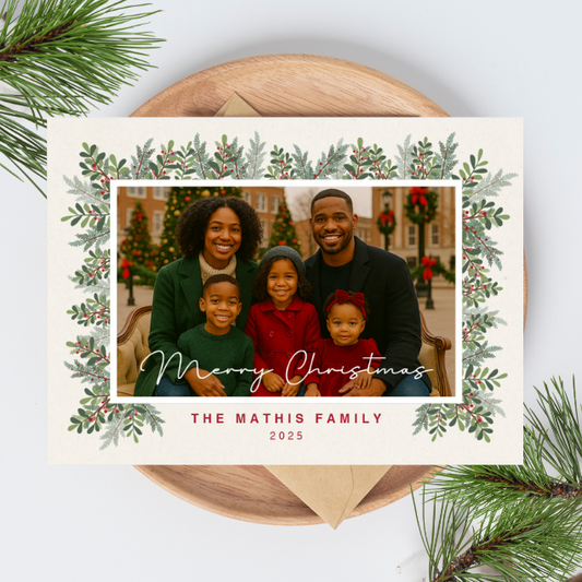 Rich Holly & Pine Greeting Cards